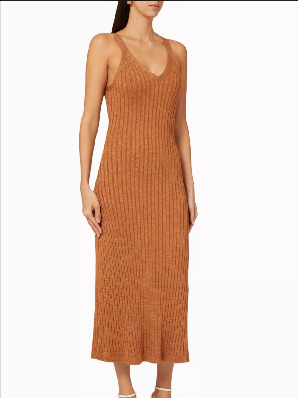 Ribbed V-Neck Maxi Dress in Copper